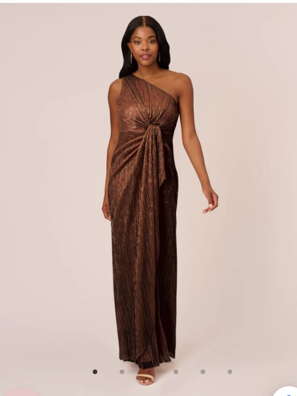 Adrianna Papell One-Shoulder Metallic Bronze Maxi Dress